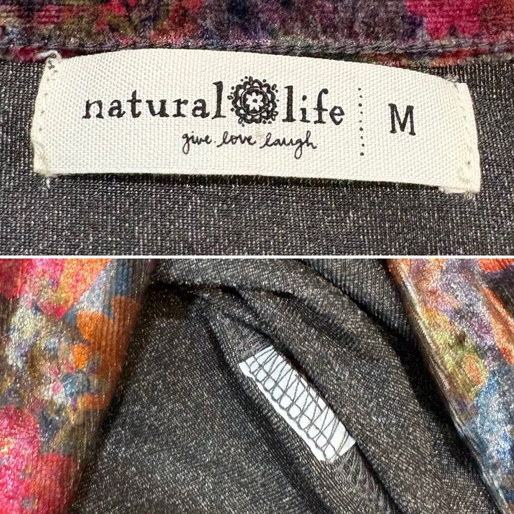 Natural Life Velvet Floral Danielle Square Neck Long Sleeve Top Size M - Picture 6 of 9